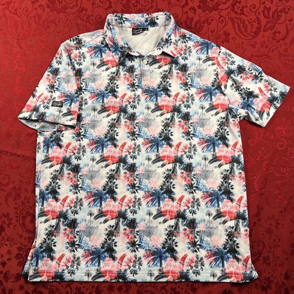 Sunday Swagger Shirt Mens XL White Graphic Print Palm Tree AOP Golf Beach Party - Picture 2 of 10